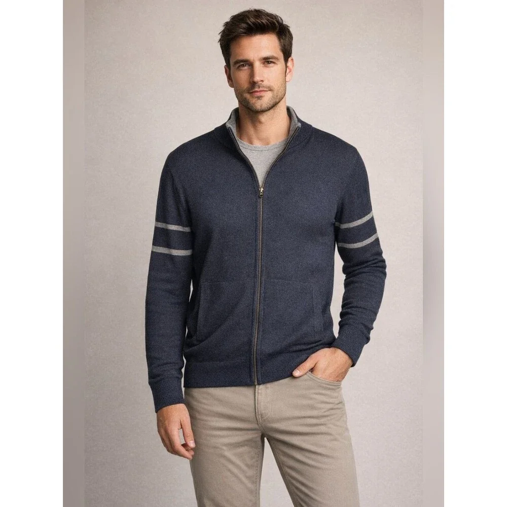 Banana Republic Luxury Blend Zip-Up Sweater Men’s L Silk Cashmere Navy Lightweig